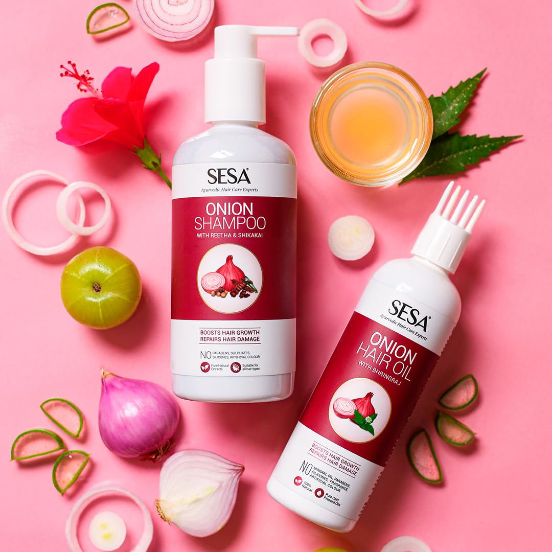 SESA Onion Anti-Hair Fall Combo for Hair Care| Onion Oil - 200 ml & Onion Shampoo - 300 ml