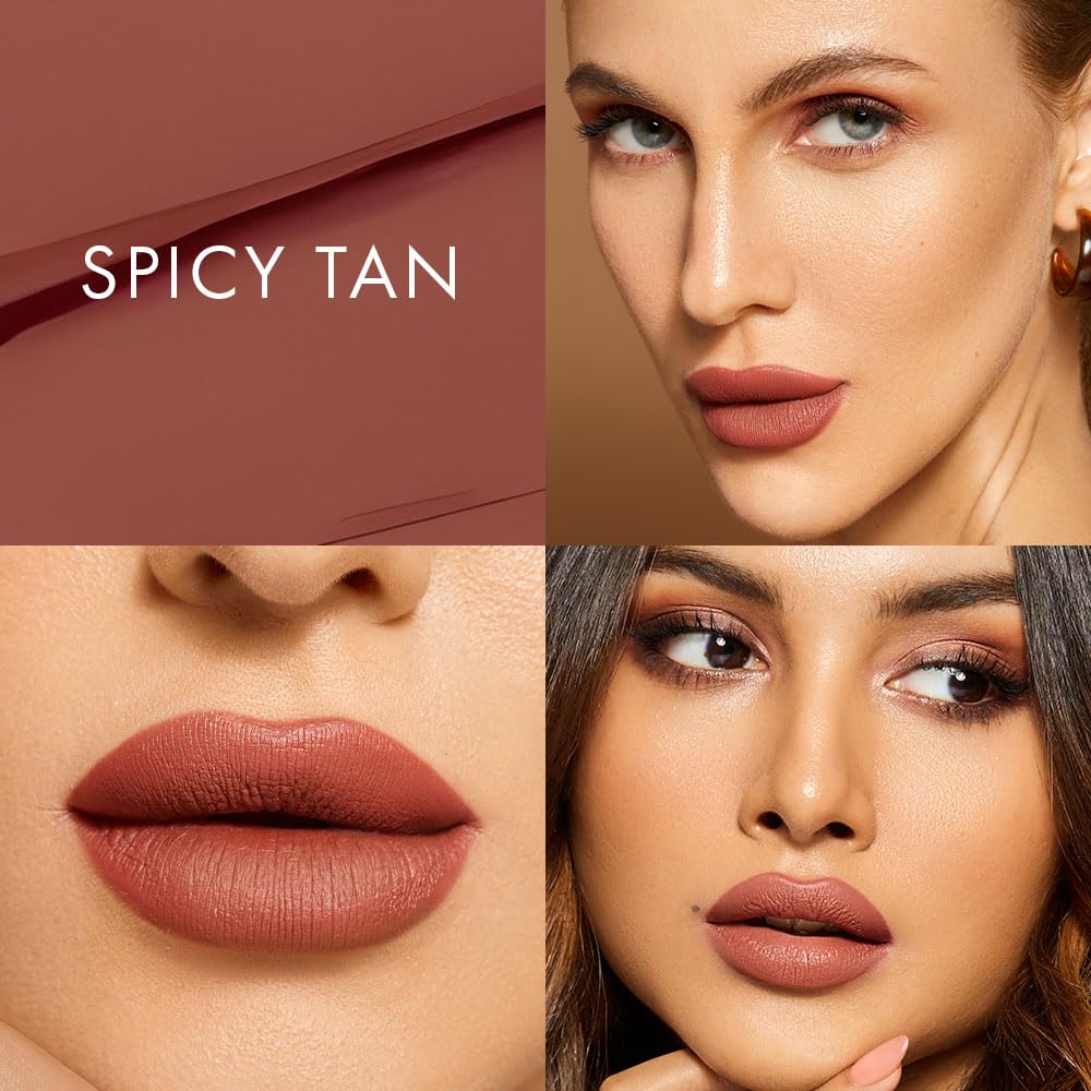 HYUE HydraMatte™ Liquid Lipstick | 2.2ml | Spicy Tan Soft-Matte Long-Wear | Intense Color | With Jojoba, Almond & Gooseberry Extracts | Travel-Friendly | Precision Tip | 12 Bold Shades