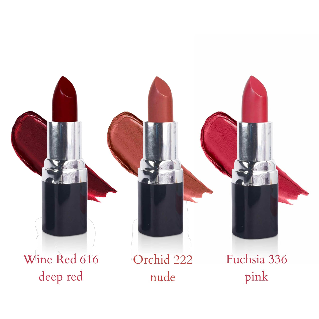 Barva Natural & Moisturising Lipsticks made using Pure Ghee, Kokum butter and Mineral Colours, 4.3g (Wine Red + Fuchsia + Orchid)