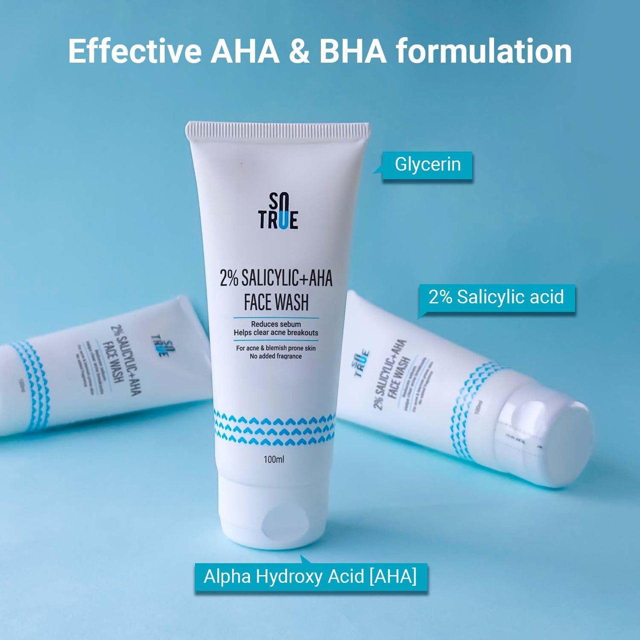 Sotrue 2% Salicylic Acid Face Wash + AHA For Acne and Pimple, 100ml | For Clean, Clear and Glowing Skin | Reduces Acne, Excess Oil, Pimples | All Skin Types