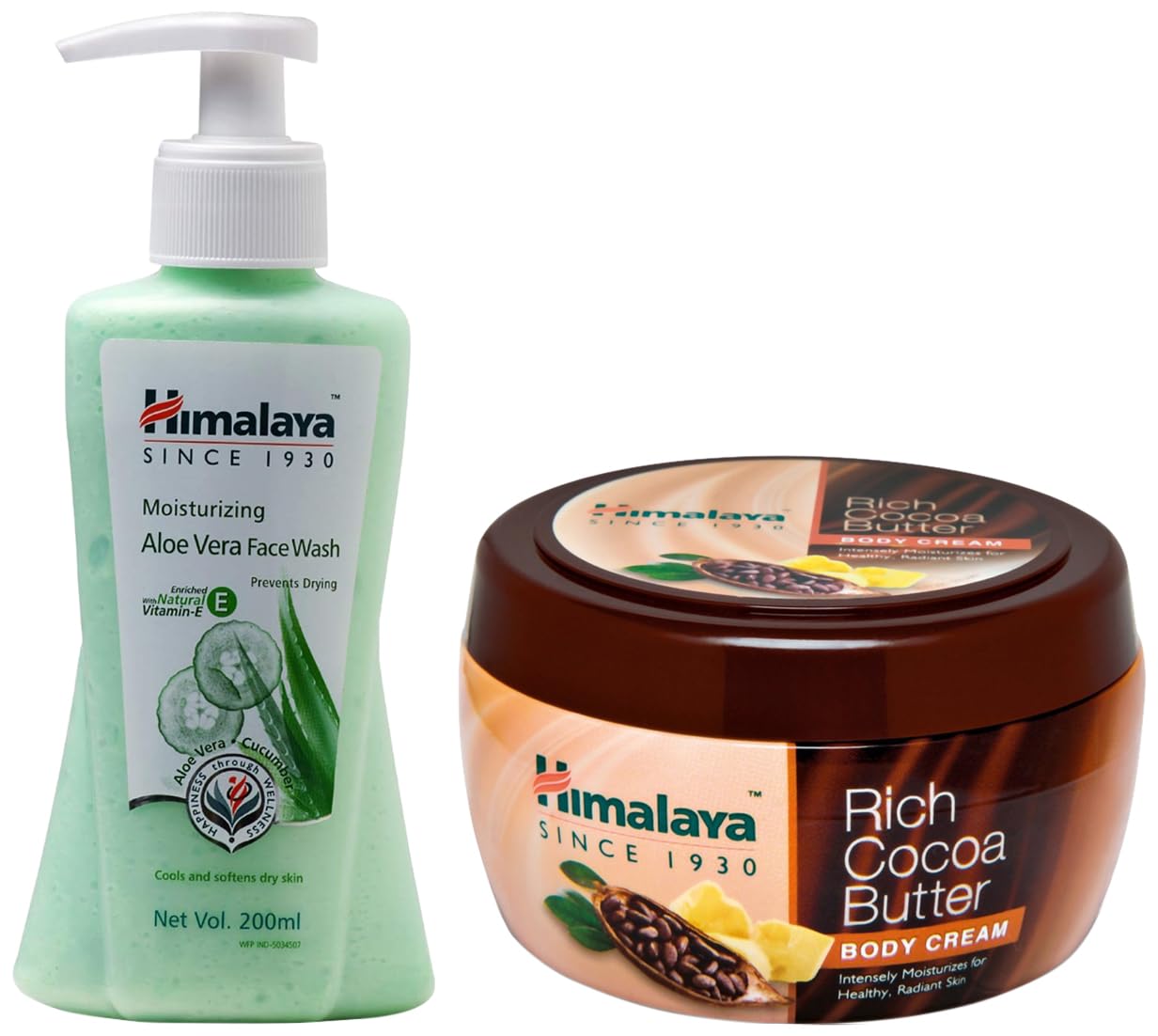 Himalaya Rich Cocoa Butter Body Cream, 200ml & Moisturizing Aloe Vera Face Wash, 200ml