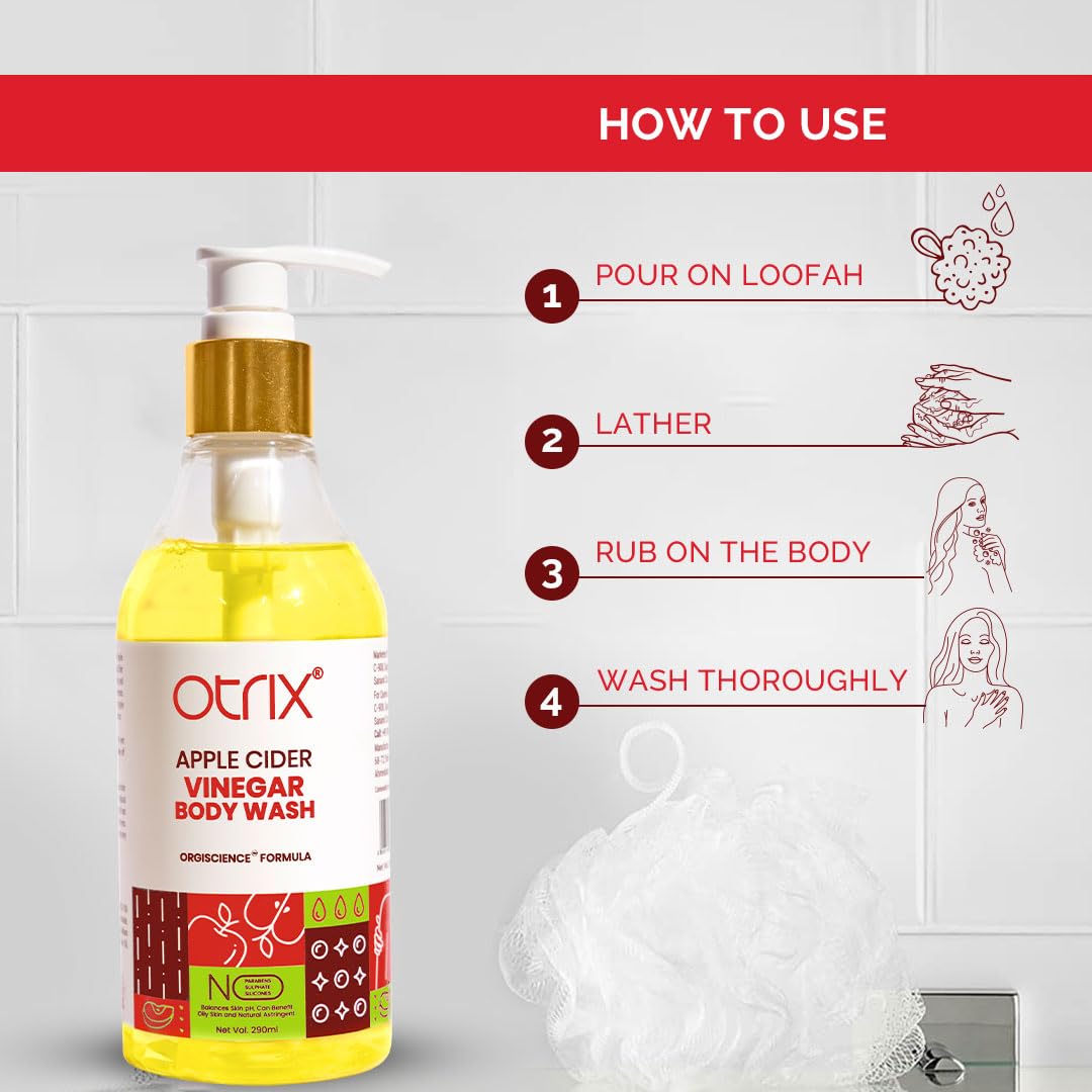 Otrix Apple Cider Vinegar Body Wash with Linoleic Acid, Purifying and Hydrating Cleanser, pH Balancing, For Men and Women, 290ml