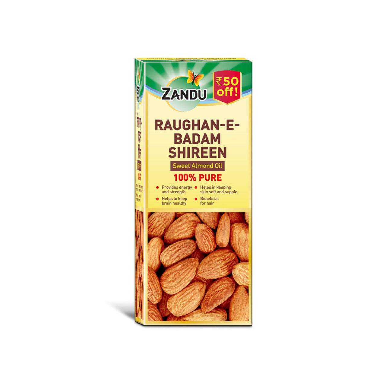 Zandu Raughan-E-Badam Shireen Sweet Almond Oil 100% Pure & Natural Cold Pressed 50Ml