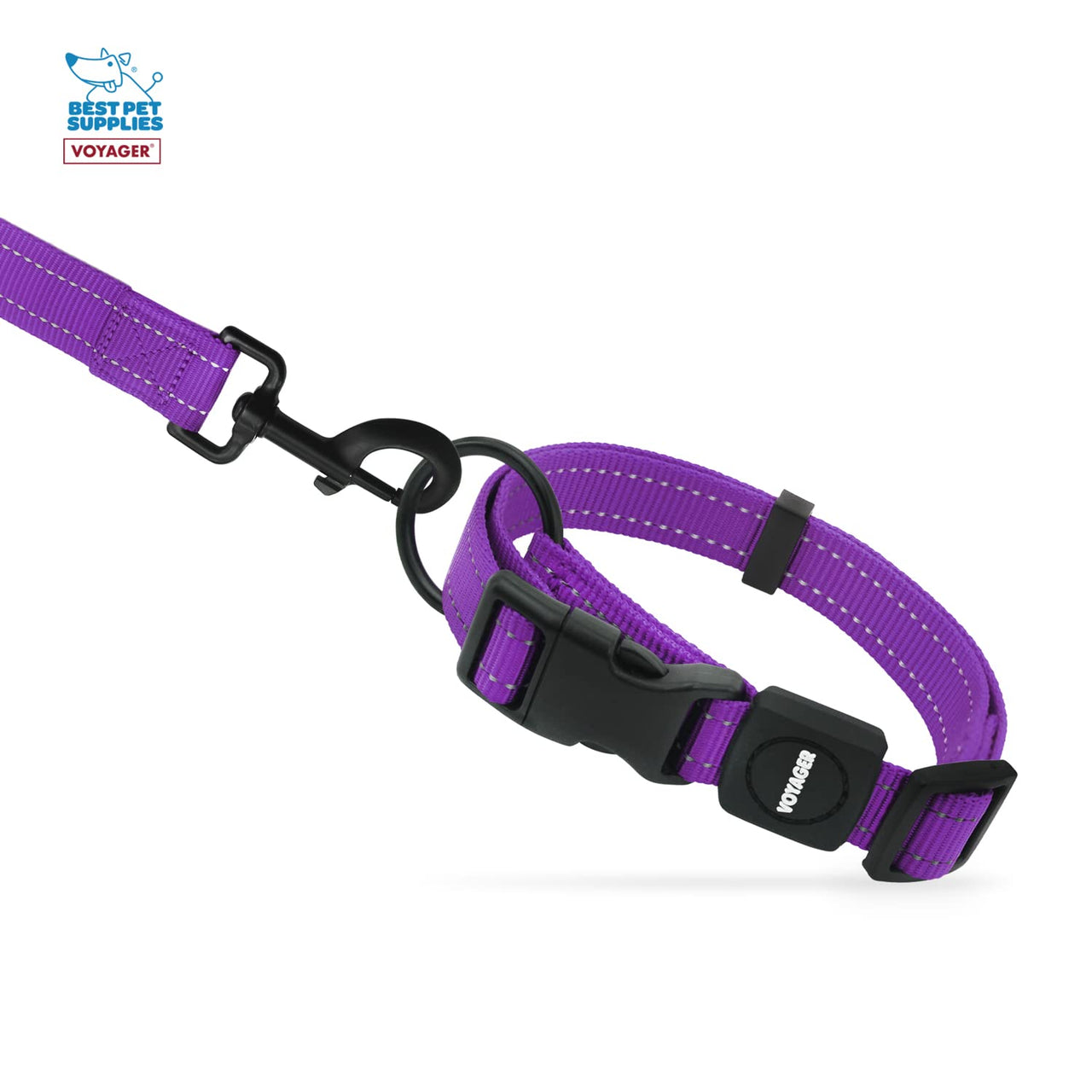 Voyager Reflective Dog Leash Collar Set with Neoprene Handle Supports Small, Medium, and Large Breed Puppies, Cute and Heavy Duty for Walking, Running, and Training - Purple, M Leash Collar Set (Purple) Leash Collar Set (3/4")