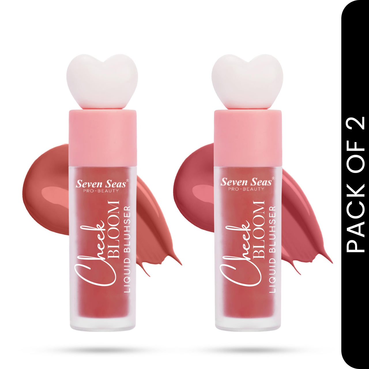 Seven Seas Cheek Bloom Liquid Blusher, 2-in-1 Lip Gloss and Blush, Long Lasting, (Copper Cheeks & Natural Blush) Pack of 2
