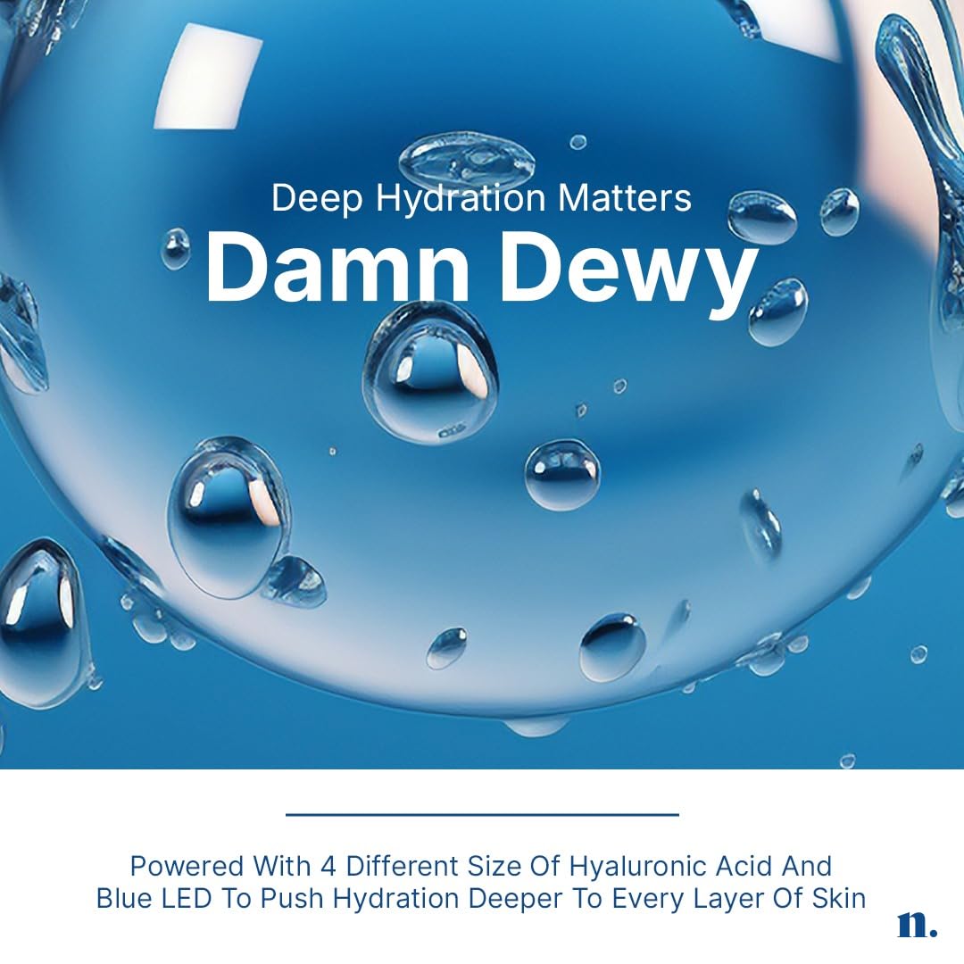 Numour Damn Dewy Face Moisturiser | 7% Hyaluronic Acid | Deep Hydration, Barrier Repair | Blue LED Massager for Enhanced Absorption | 30g | All Skin Types