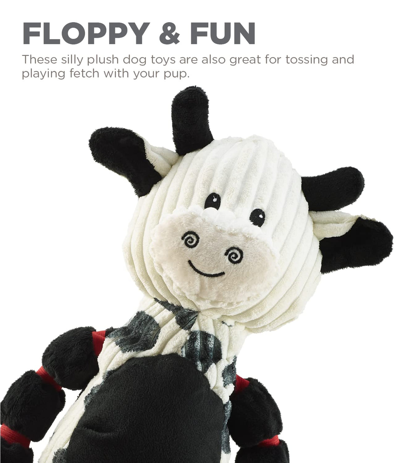 Outward Hound Thunda Tugga Cow Plush & Squeaky Dog Tug Toy Black and White Thunder Tuggerz