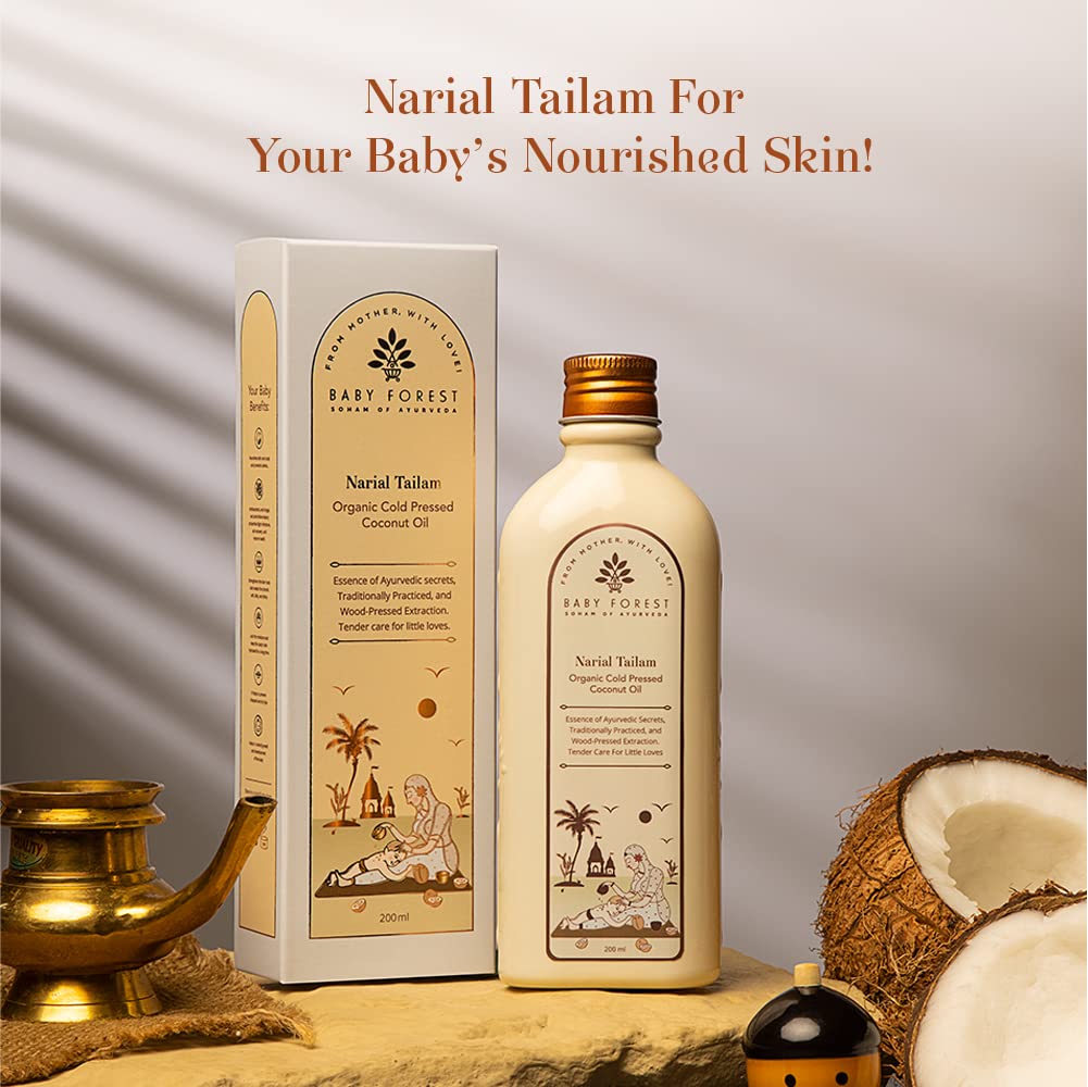 Baby Forest Narial Tailam Organic Cold Pressed Coconut Oil| 100% Natural | Coconut Oil for Baby Skin & Hair Care| Derma Safe | Cruelty-Free | 200 ml | Pack of 1