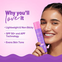 Aqualogica Illuminate+ Dewy Sunscreen Gel SPF 50+ PA++++ with Wild Berries & Alpha Arbutin | Broad Spectrum SPF 50+ PA++++ | UVA/B & Blue Light Protection | Evens Skin Tone | Fragrance-Free & No White Cast | For Luminous & Sun Protected Skin | 50 g