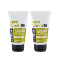Ustraa Face Wash - Oily Skin - 2 x 100g (Pack of 2) - With Basil & Key Lime - For Acne-Prone Skin | No SLS | Checks Acne & Blackheads | Control Excess Oil, Removes Dirt and Helps Repair Skin
