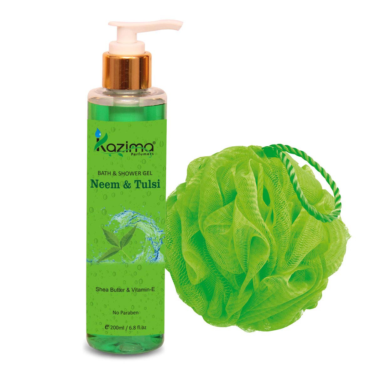 KAZIMA Neem & Tulsi Bath Shower Gel & Luxury Body Wash (200ML) with Shea Butter, Vitamin E, Aloe Vera, Rose, Lavender, Honey & Sandalwood (Free From Parabens)