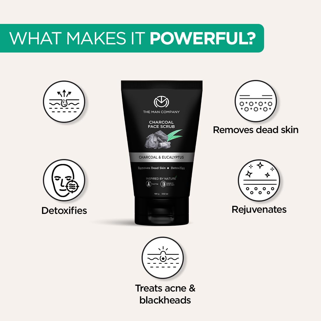 The Man Company Charcoal Tan Removal Face Scrub for Glowing Skin | Anti Acne, Blackhead Remover for Oily Skin (100 g (Pack of 1))