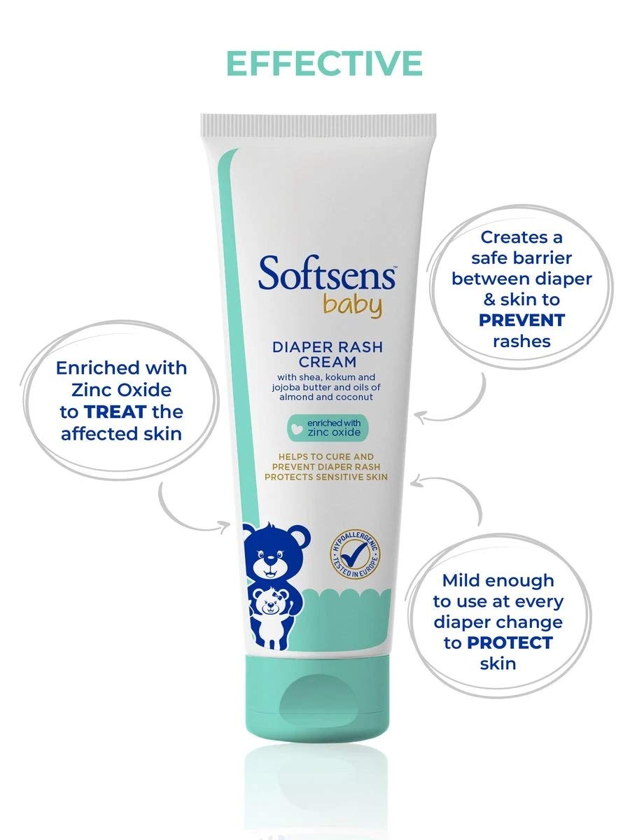 Softsens Baby Natural Diaper Rash | Nappy Cream, Enriched With Aloe Vera Juice and Shea Butter 50 g (Pack of 4)