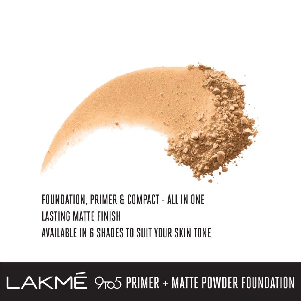 Lakmé 9 to 5 Primer with Matte Powder Foundation Compact, Ivory Cream, 9g And Lakmé 9 to 5 Primer with Matte Powder Foundation Compact, Silky Golden, 9g