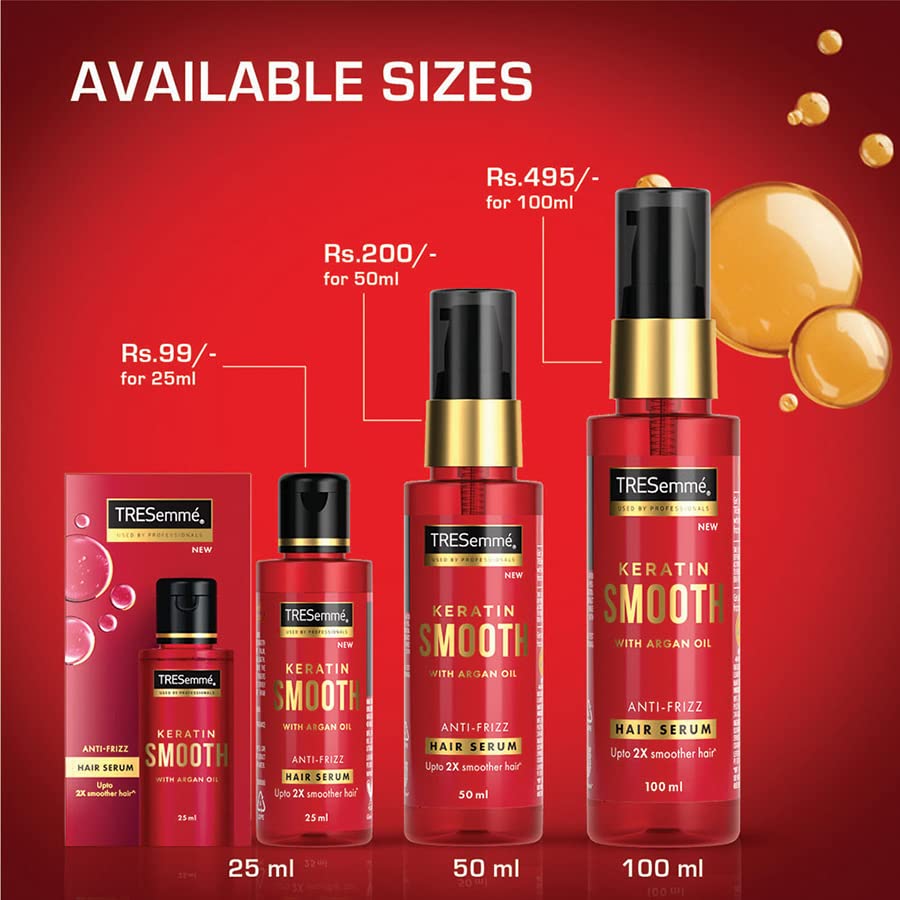 Tresemme Keratin Smooth Anti-Frizz Hair Serum 50ml with Argan Oil, for 2X Smoother Hair and Long Lasting Frizz control upto 48H even in 80% humidity
