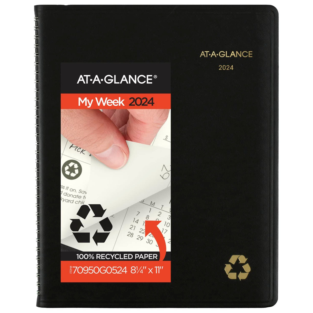 AT-A-GLANCE 2024 Weekly & Monthly Planner, Quarter-Hourly Appointment Book, 8-1/4" x 11", Large, Recycled, Black (70950G0524)