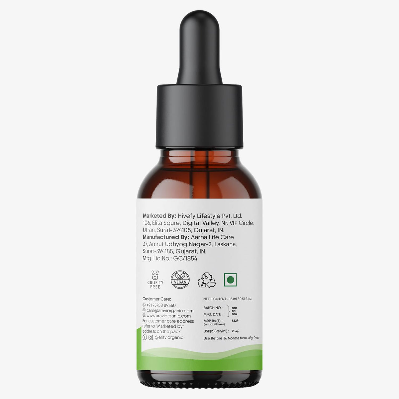 Aravi Organic Tea Tree Essential Oil For Skin, Hair, Face, Acne Care, Dandruff - 100% Pure, Natural and Undiluted - 15 ml
