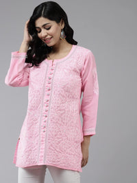 Ada Women's  Hand Embroidered Lucknowi Chikankari Cotton Straight Short Top Kurti A178625