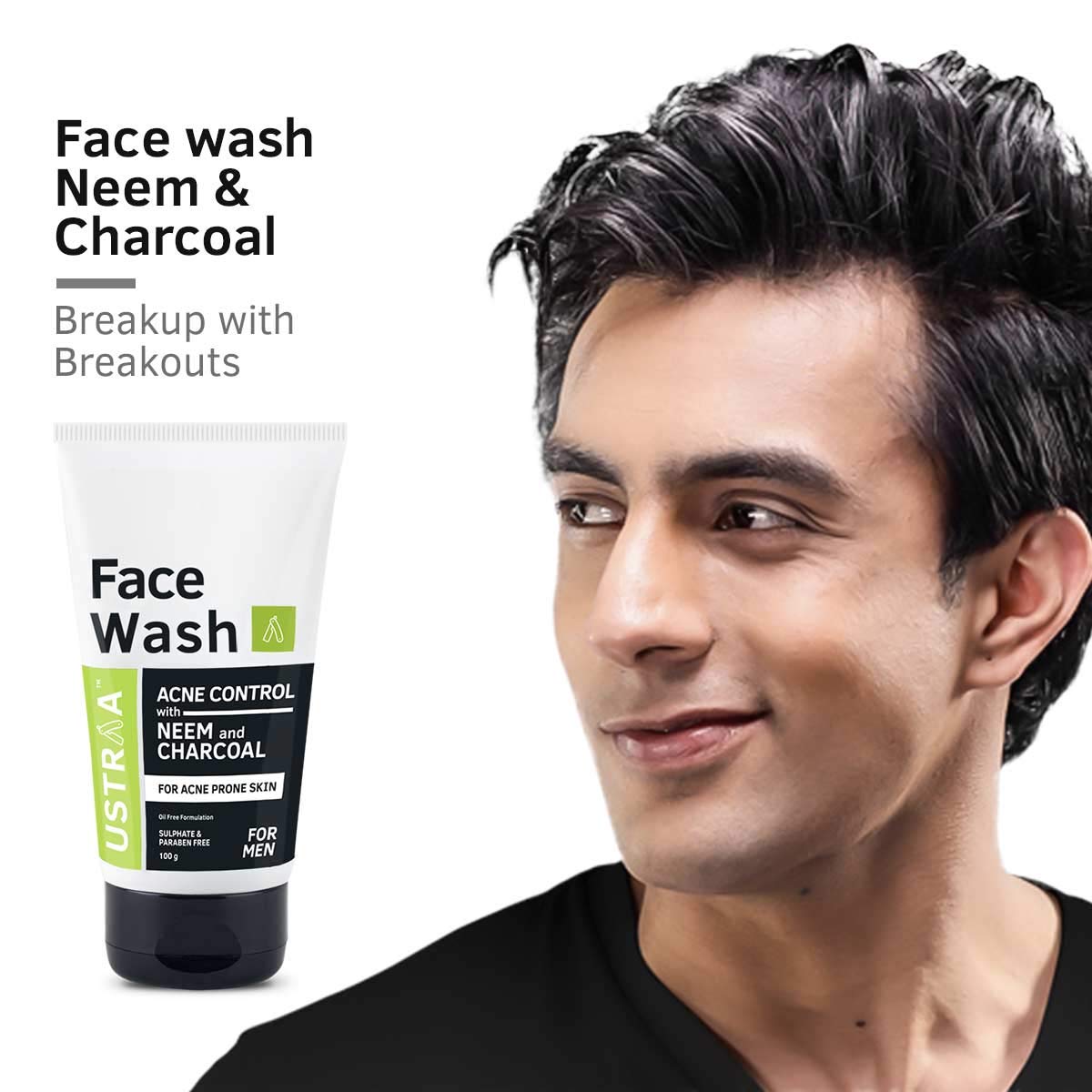 Ustraa Face Wash Acne Control - With Neem & Charcoal - 100g - Oil control, Prevents Acne & Night Cream - De-Tan & Anti-aging Cream for Men - 50g | for Effective Tan Removal