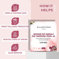 Glamveda Advance Anti Ageing & Skin Tightening Facial Kit | 6 steps | Lightens Fine Lines & Wrinkles | Sulphur & Paraben Free | 40 GM