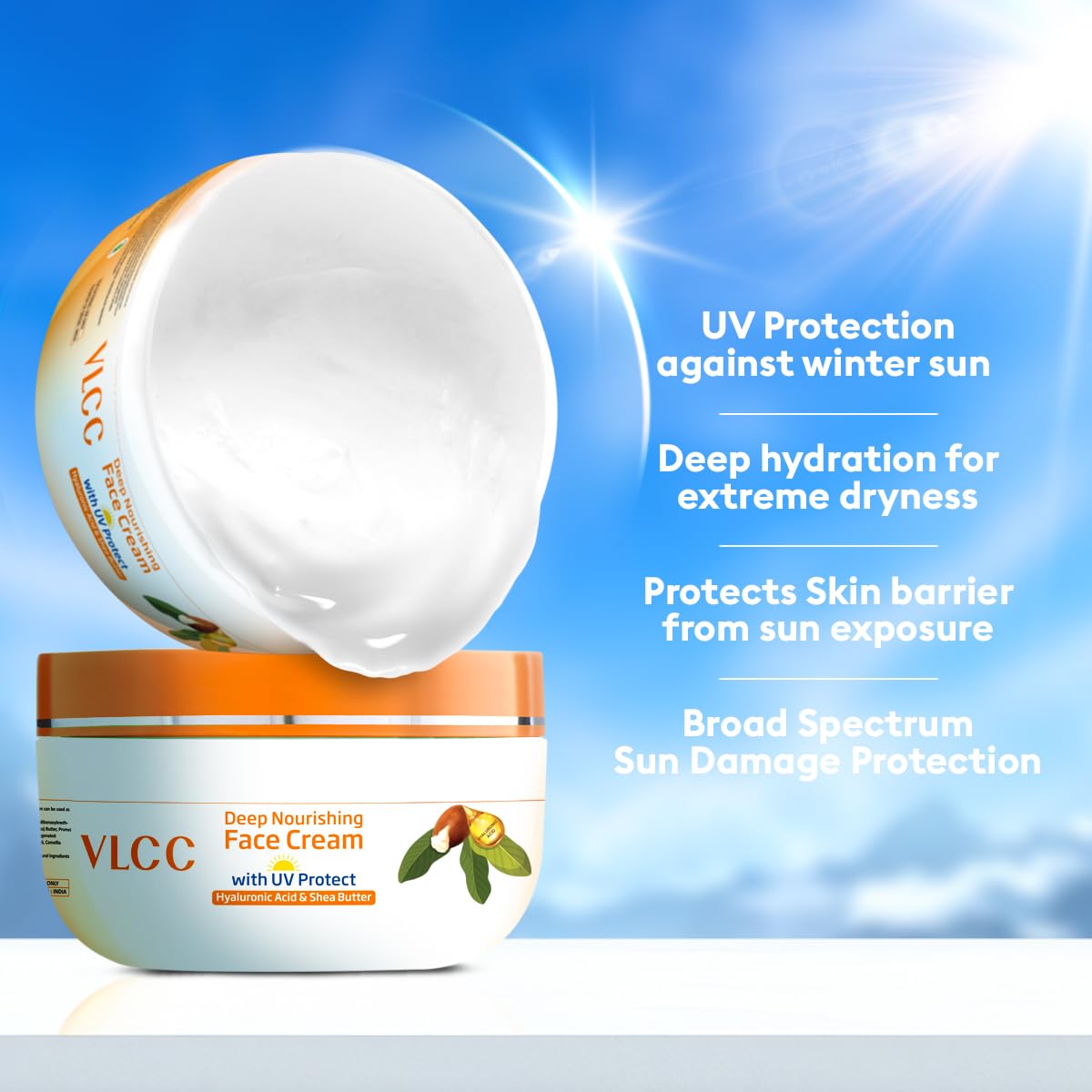 VLCC Deep Nourishing Face Cream with UV Protect - 200g | With Hyaluronic Acid & Shea Butter | UV Protection | Winter Skin Protection | Intense Moisturization & Nourishment