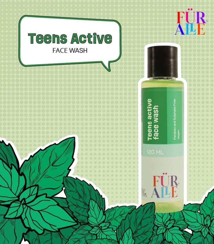 FurAlle Teens Active Face Wash 120ml | Enriched with Aloe Vera, Cucumber & Carrot Seed | Gentle Cleanser for Teen Boys & Girls | Fresh Facewash for Teenage Skin | Facewash for Fresh Kids Skin