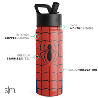Simple Modern Spiderman Water Bottle with Straw Lid | Marvel Insulated Stainless Steel Reusable Tumbler Gifts for Teenagers, Men | Summit Collection | 18oz, Spider Armor