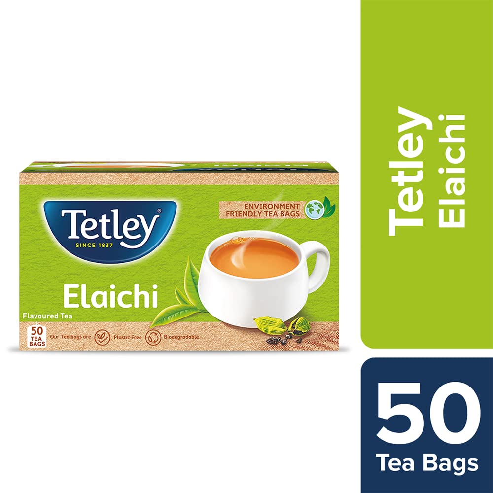 Tetley | Elaichi Flavoured Chai | Black Tea | 50 Tea Bags, 100 Grams (Pack of 2)