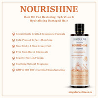 Singular Nourishine Hair Oil for Restores Hydration & Revitalizes Damaged Hair | Pure & Natural Cold Pressed Oil Infused with Nature's Best Coconut, Argan, Bhringraj, Amla, Jojoba Oil with Vitamin E | Ideal for Dry, Damaged & Chemically Treated Hair | 400