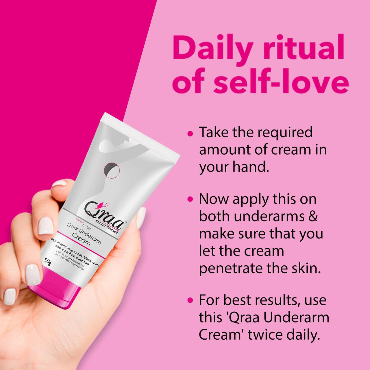 Qraa Advanced Lacto Dark Underarm Cream,For Even Toned Underarms | Paraben Free | For Dark Body Parts| Pack of 1 (50gm)