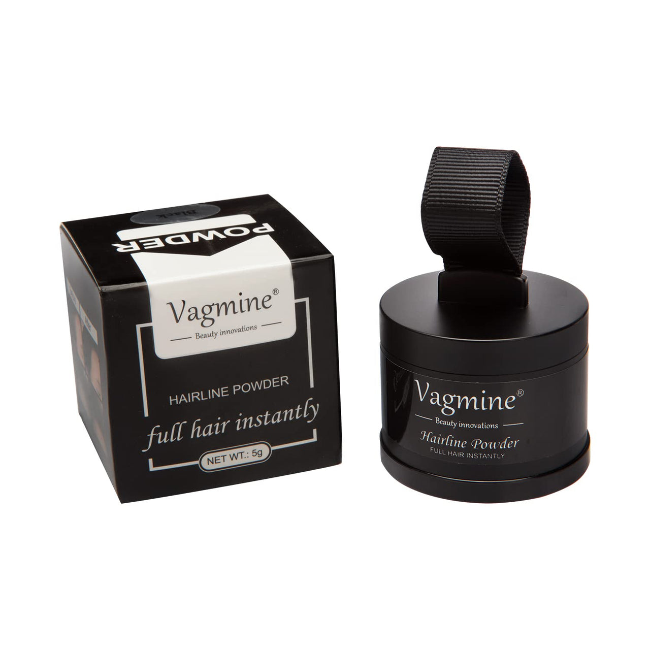 Vagmine Hair-line Powder for Hair & Beard – Root Concealer & Gray Hair Coverage for Men and Women Black 5g