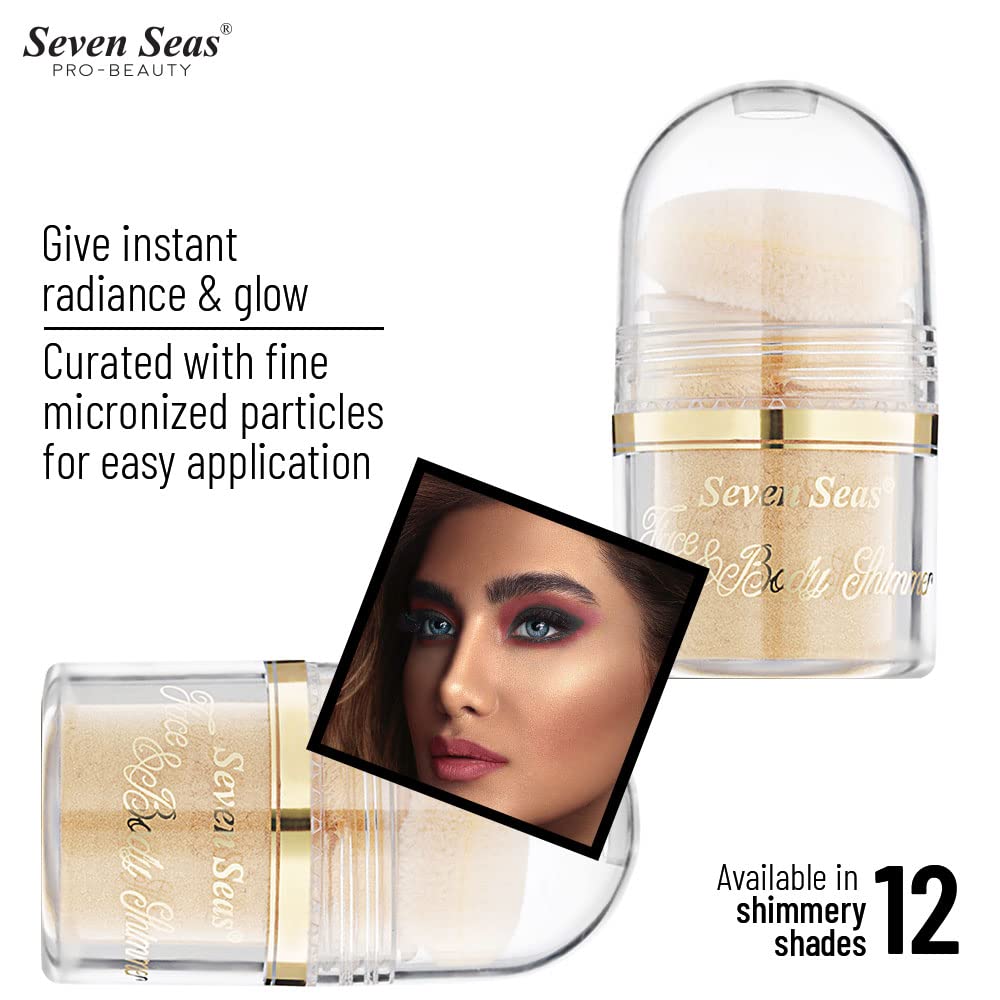 Seven Seas Body & Face Shimmer Highlighter Powder Pigments | For Eyes & Face Makeup | Shimmery Effect, Glitter, Duo-Chrome, Metallic, Intense Pigmentation | Product Used as Highlighter (Buttermilk)