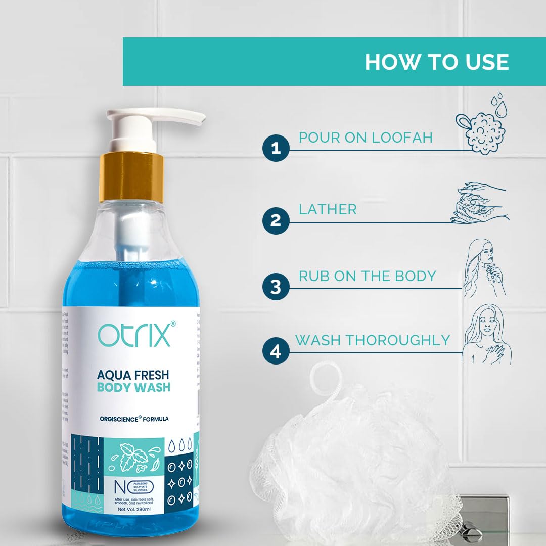 Otrix Aqua Fresh Body Wash, 290ml – With Argan Oil and Palmitic Acid – Hydrating and Refreshing Formula with Aloe and Citrus – Sulfate and Paraben Free