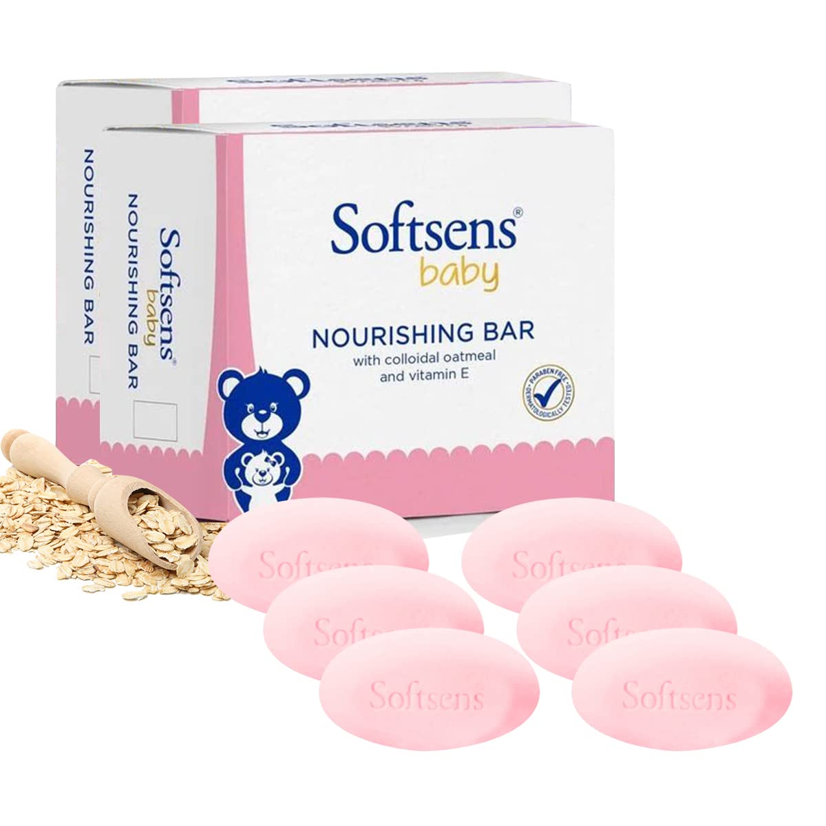 Softsens Baby Nourishing Soap Bar Enriched with Colloidal Oatmeal, Shea Butter & Vitamin E I Dermatologically Tested & Paraben Free for Baby Skin- Pack of 2 (100 gms x 6)