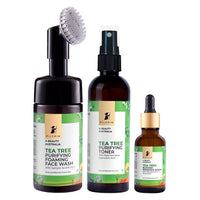 Pilgrim Tea Tree Acne Clarifying Kit | Tea Tree Gel face wash with 1% Salicylic & CICA Face wash with brush 120ml, 2% Niacinamide Toner 100ml, 10% Niacinamide Blemish Remover Serum 30ml | Women & Men