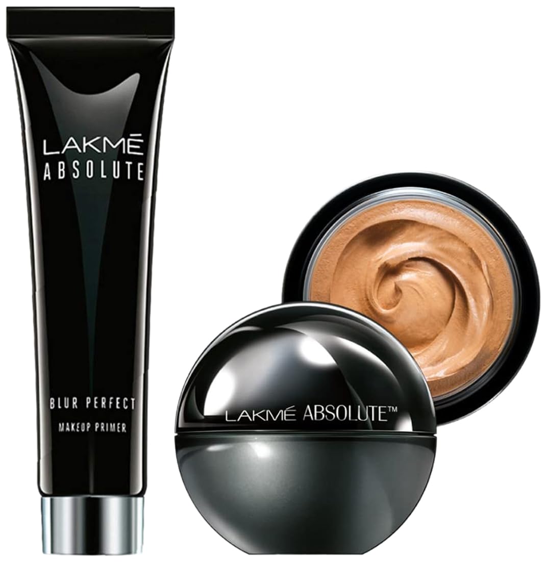Lakmé Absolute Skin Natural Mousse, Golden Light 04, With Spf, Light Texture, Stays Upto 16 Hours, 25 g & Lakmé Absolute Blur Perfect Matte Face Primer 30 ml