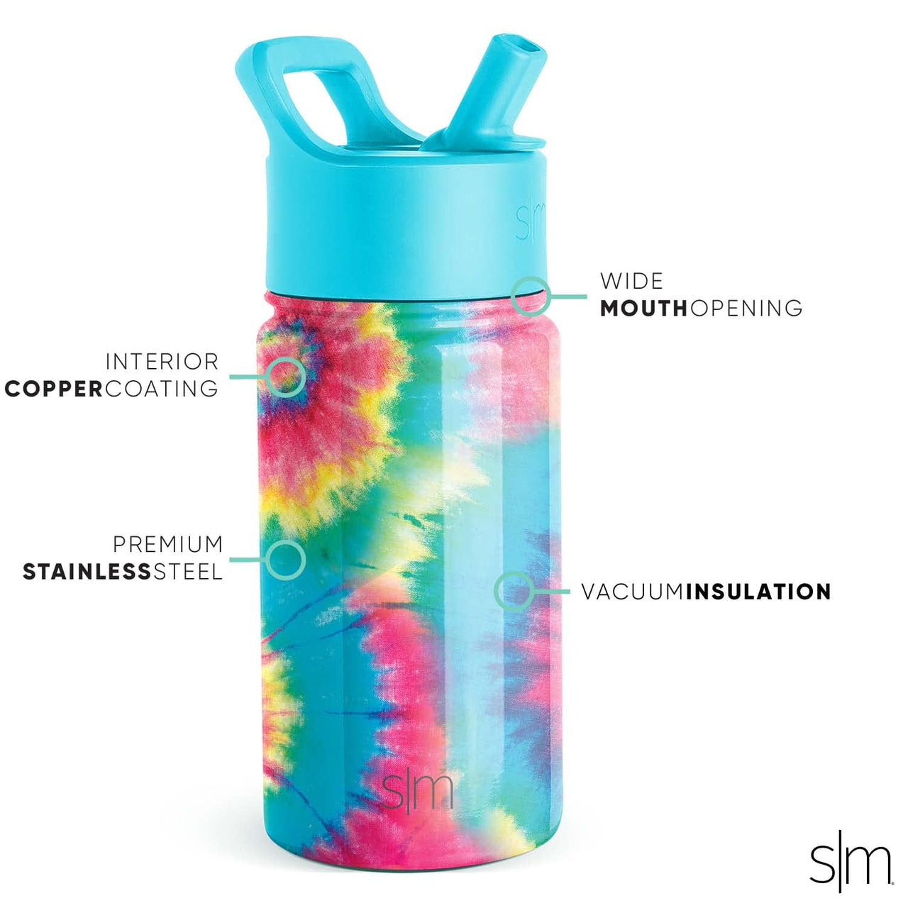 Simple Modern Kids Water Bottle with Straw Lid | Insulated Stainless Steel Reusable Tumbler for Toddlers, Girls | Summit Collection | 14oz, Tie-Dye -Tie-Dye