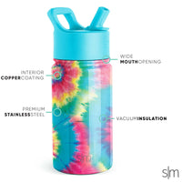 Simple Modern Kids Water Bottle with Straw Lid | Insulated Stainless Steel Reusable Tumbler for Toddlers, Girls | Summit Collection | 14oz, Tie-Dye -Tie-Dye