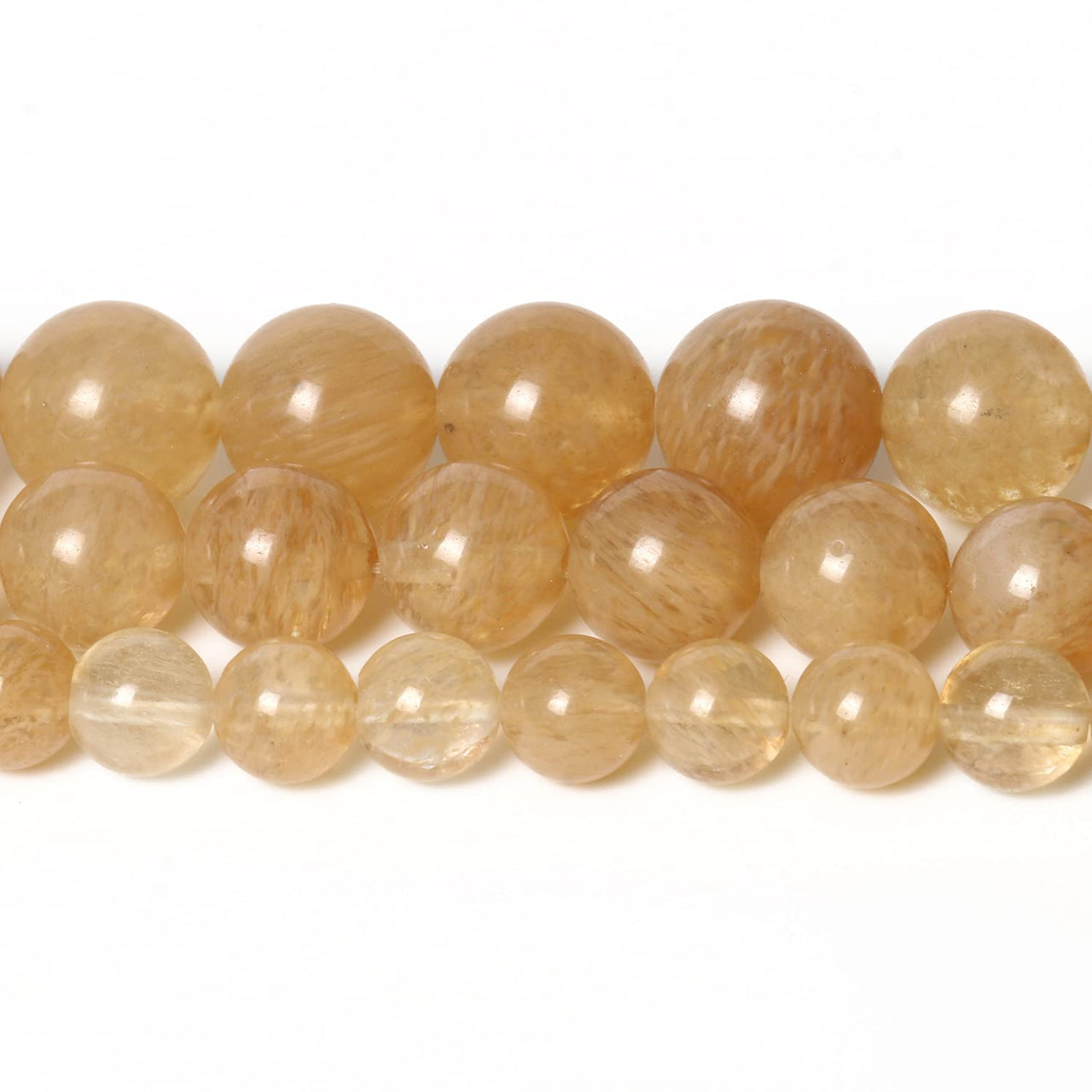45pcs 8mm Natural Stone Beads Gold Rutilated Quartz Beads Energy Crystal Healing Power Gemstone for Jewelry Making, DIY Bracelet Necklace