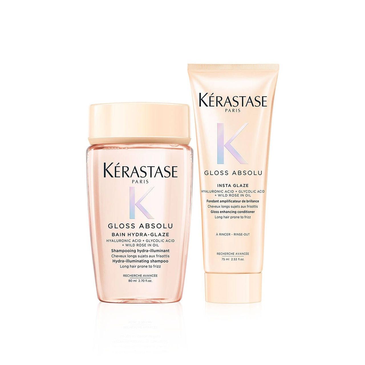 Kérastase Gloss Absolu Anti-Frizz Shampoo & Conditioner Travel-Size Combo For Bouncy, Glossy Hair | Fine To Medium Hair | 4-Days Anti-Frizz | With Hyaluronic & Glycolic Acid, Wild Rose-In-Oil