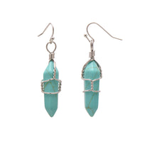 Enhanced Turquoise Wire Wrapped Point Crystal Earrings for Women Reiki Energy Healing Created Turquoise