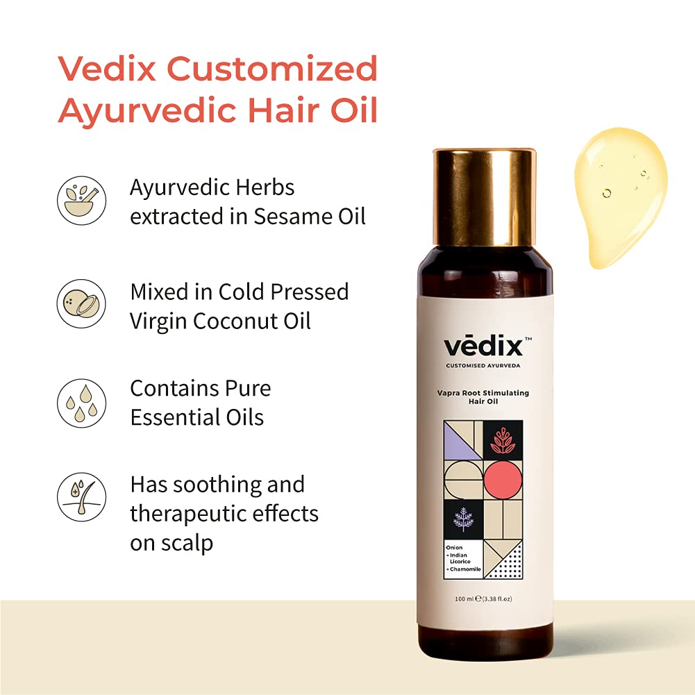 Vedix Vapra Root Stimulating Ayurvedic Hair Oil | Hair Growth Oil With Chamomile + Indian Licorice + Onion Hair Oil - Customized Anti Hair Fall Control Oil - 100ml
