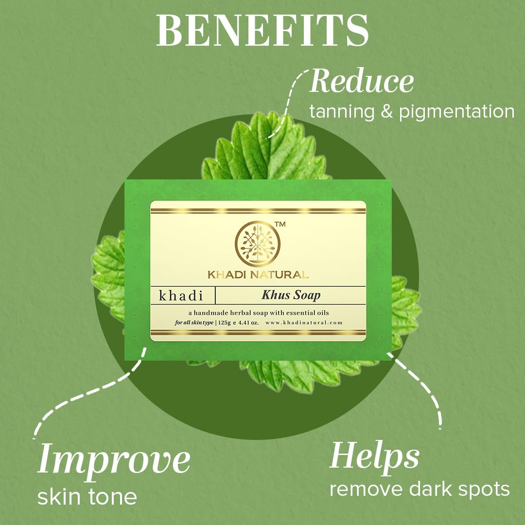 Khadi Natural Khus Handmade Soap| Cooling Herbal Soap for a Refreshing Bath Experience| Infused with Natural Goodness to Revitalize Your Skin| Pack of 2 (125 * 2, 250g)