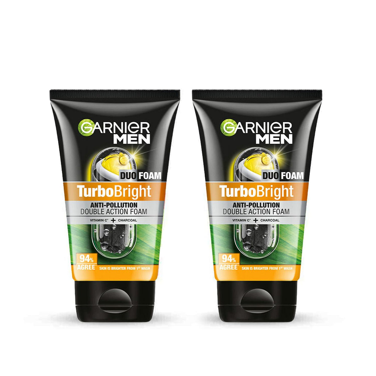 Garnier Men, Face Wash, Brightening & Anti-Pollution, TurboBright Double Action, 100 g (Pack of 2)