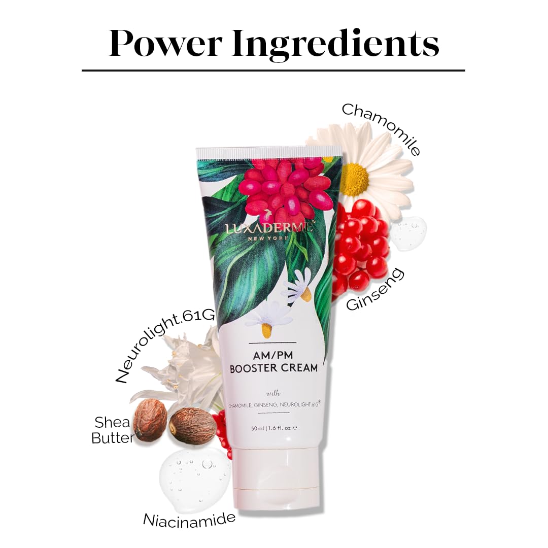 LuxaDerme Korean AM/PM Booter Cream for Face & Neck | Hydrating Face Cream with Niacinamide, Chamomile & Ginseng | Skin Brightening, Firming & Deep Hydration | Face Cream for Glowing & Even-Toned Skin | 50ml