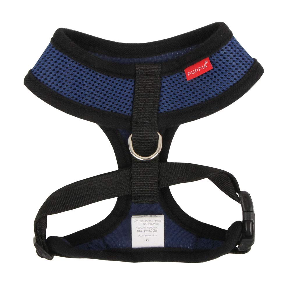 Puppia Soft Dog Harness No Choke Over-The-Head Triple Layered Breathable Mesh Adjustable Chest Belt and Quick-Release Buckle, Royal Blue, Medium