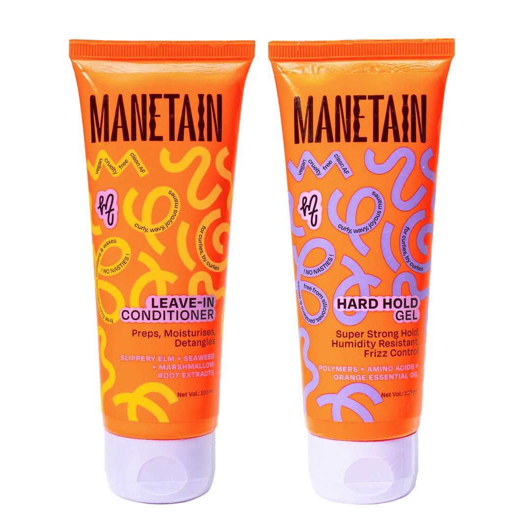 MANETAIN Hydrate & Hold Curl Kit | Leave-in Conditioner 100ml & Hard Hold Gel 100ml for Curly Hair | Long-Lasting Definition, Frizz Control & Moisture for All Hair Types | Vegan, Paraben-Free, CG-Friendly Styling Duo