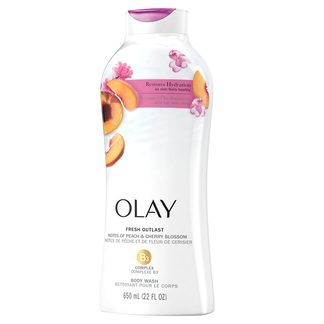 Olay Fresh Outlast Body Wash Peach & Cherry Blossom, 22 fl oz/650ml