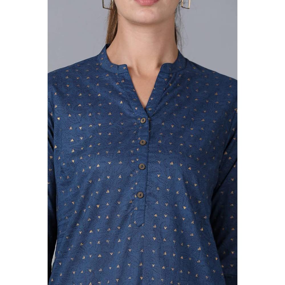 in. fuse by Shoppers Stop Mandarin Neck Printed Cotton Women Straight Fit Kurta