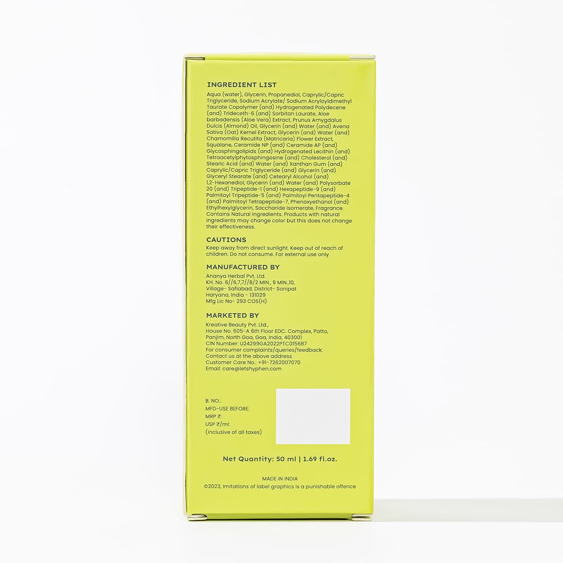 Hyphen Barrier Care Face Cream for Oily & Combination Skin | Lightweight Peptide and Ceramide Face Moisturizer | Strengthens Skin Barrier & Deeply Hydrates | Oil Free Face Moisturizer |50Ml